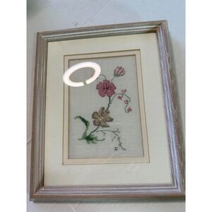 Hand Made Cross Stitch Framed Wall Art Flowers Mint Condition